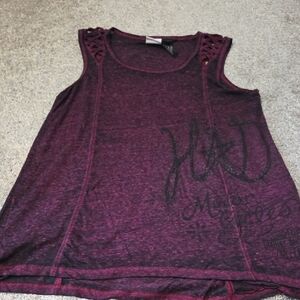Harley-Davidson Plum Sleeveless Tank with Lattice Shoulder Detail
